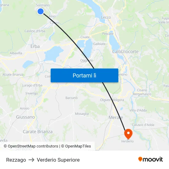 Rezzago to Verderio Superiore map