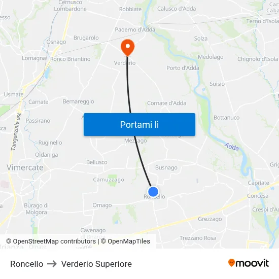 Roncello to Verderio Superiore map