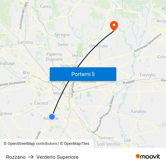 Rozzano to Verderio Superiore map