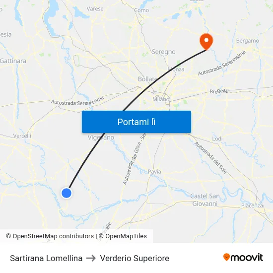 Sartirana Lomellina to Verderio Superiore map