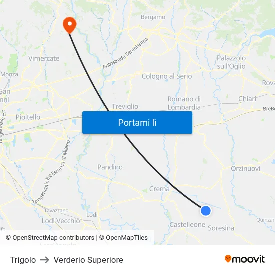 Trigolo to Verderio Superiore map