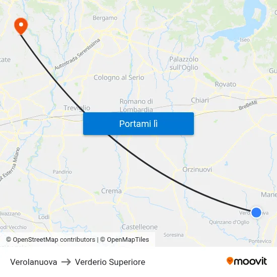 Verolanuova to Verderio Superiore map