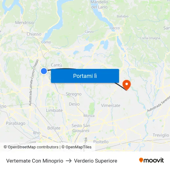 Vertemate Con Minoprio to Verderio Superiore map