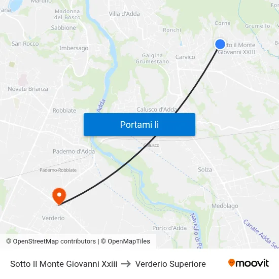 Sotto Il Monte Giovanni Xxiii to Verderio Superiore map