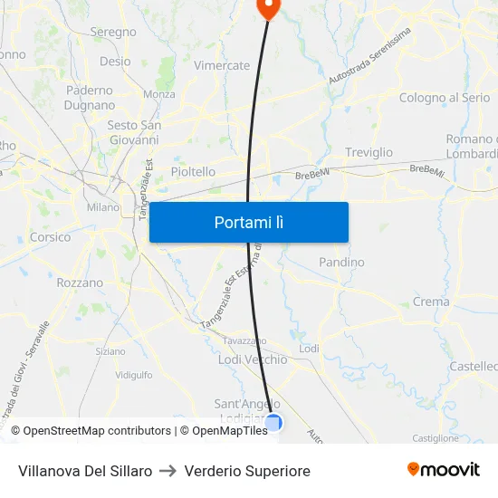 Villanova Del Sillaro to Verderio Superiore map
