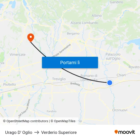 Urago D' Oglio to Verderio Superiore map