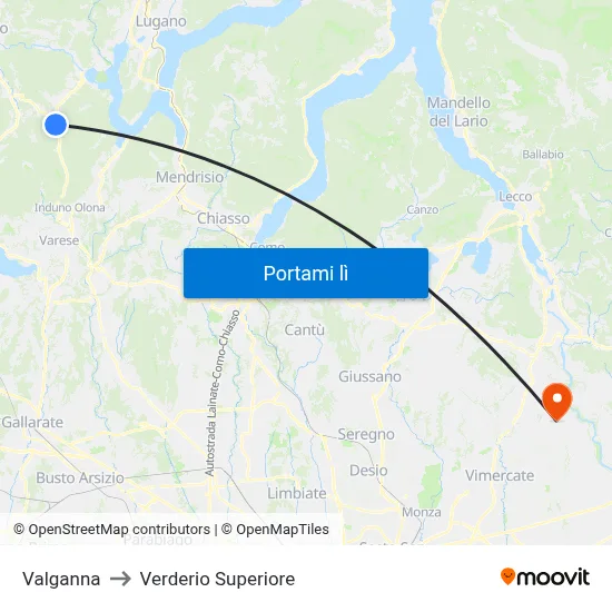 Valganna to Verderio Superiore map