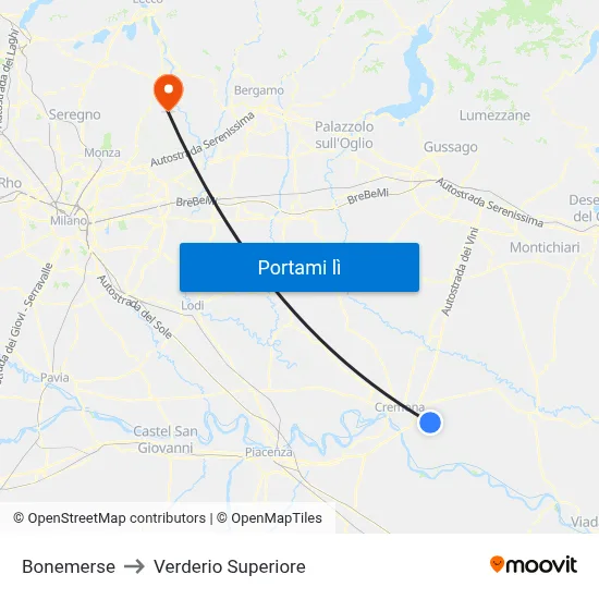 Bonemerse to Verderio Superiore map