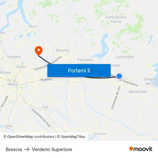 Brescia to Verderio Superiore map