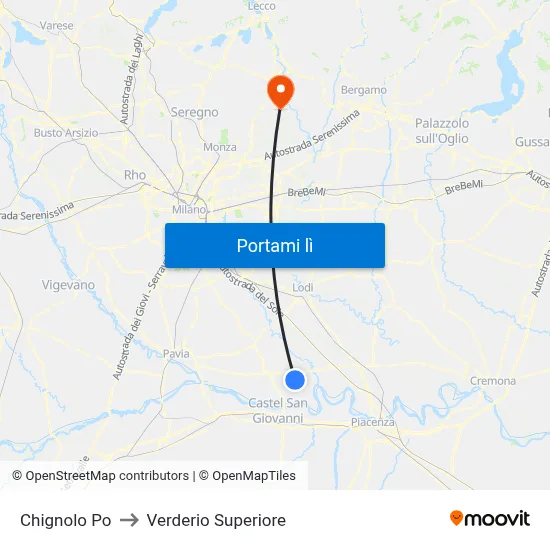 Chignolo Po to Verderio Superiore map