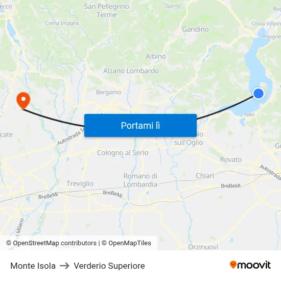 Monte Isola to Verderio Superiore map