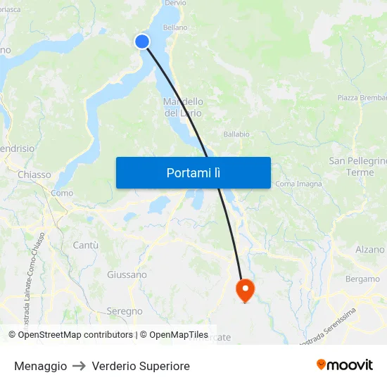 Menaggio to Verderio Superiore map