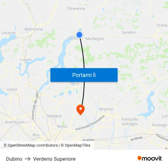 Dubino to Verderio Superiore map