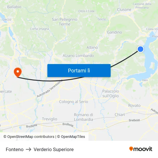 Fonteno to Verderio Superiore map