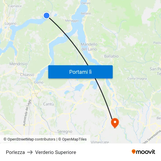 Porlezza to Verderio Superiore map