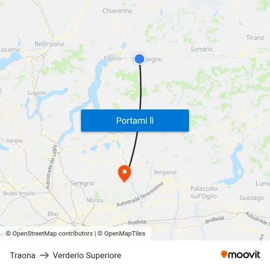Traona to Verderio Superiore map
