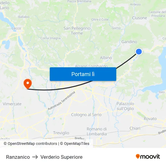 Ranzanico to Verderio Superiore map