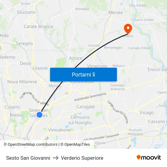 Sesto San Giovanni to Verderio Superiore map
