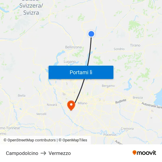 Campodolcino to Vermezzo map