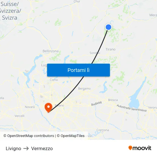 Livigno to Vermezzo map