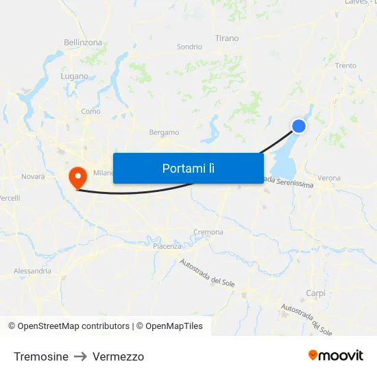 Tremosine to Vermezzo map