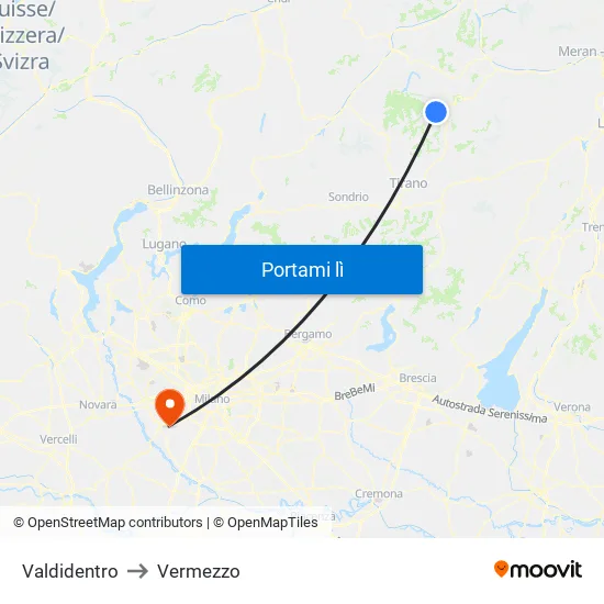 Valdidentro to Vermezzo map