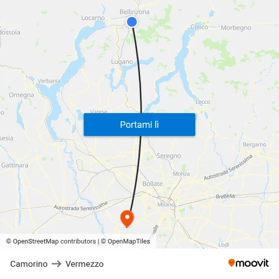 Camorino to Vermezzo map