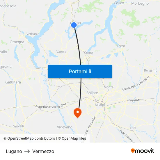 Lugano to Vermezzo map