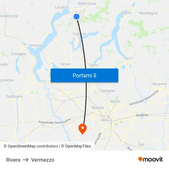 Rivera to Vermezzo map