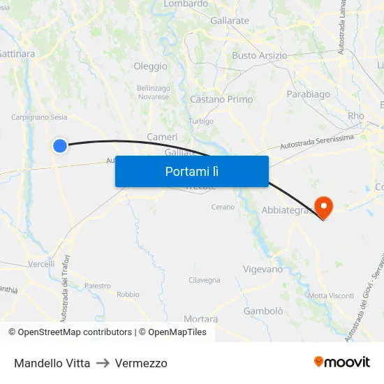 Mandello Vitta to Vermezzo map