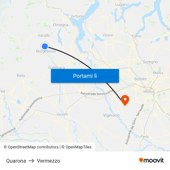 Quarona to Vermezzo map