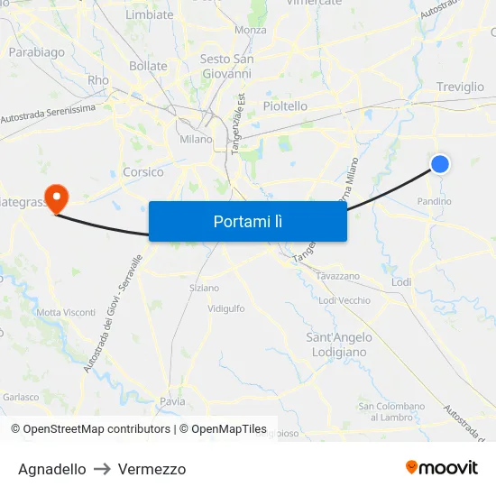 Agnadello to Vermezzo map