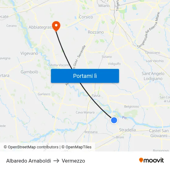 Albaredo Arnaboldi to Vermezzo map