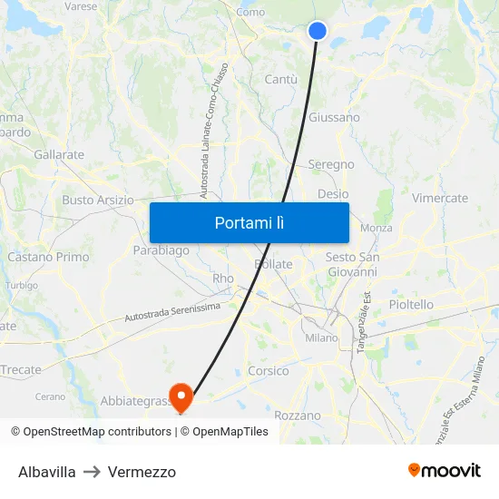 Albavilla to Vermezzo map