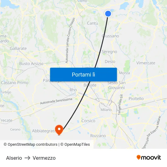 Alserio to Vermezzo map