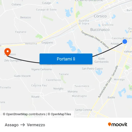 Assago to Vermezzo map