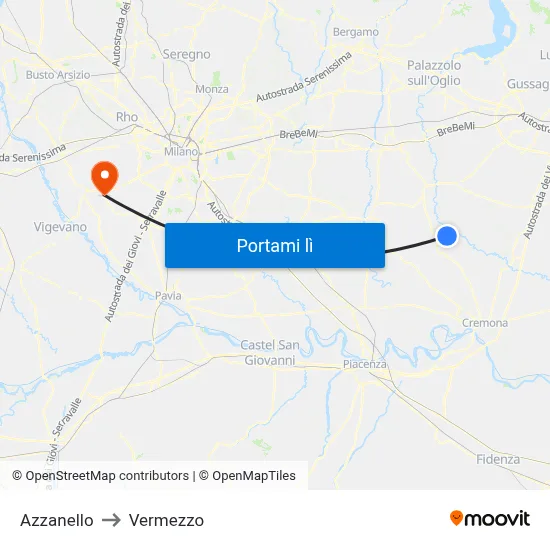 Azzanello to Vermezzo map