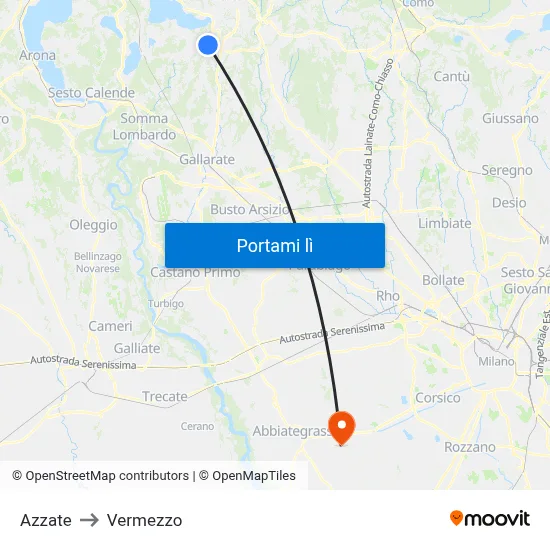 Azzate to Vermezzo map