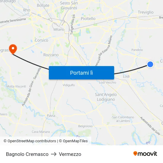 Bagnolo Cremasco to Vermezzo map