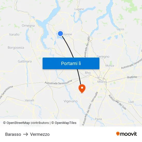 Barasso to Vermezzo map