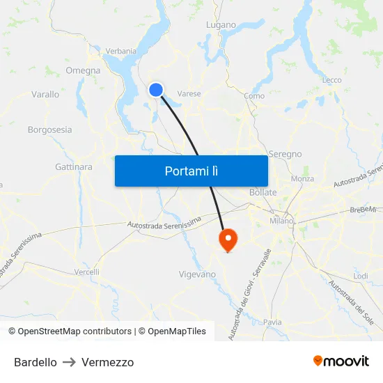 Bardello to Vermezzo map