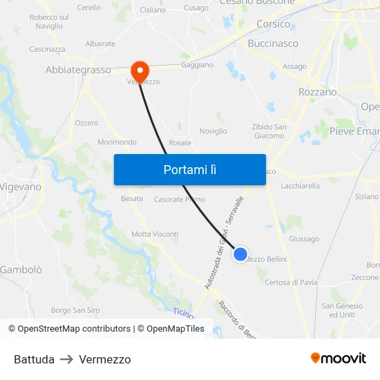 Battuda to Vermezzo map