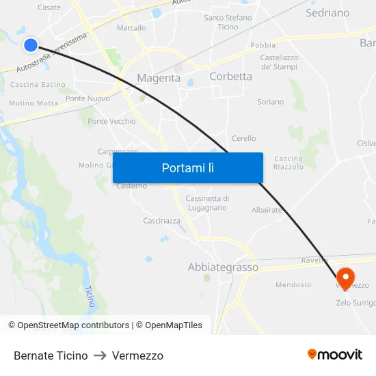 Bernate Ticino to Vermezzo map