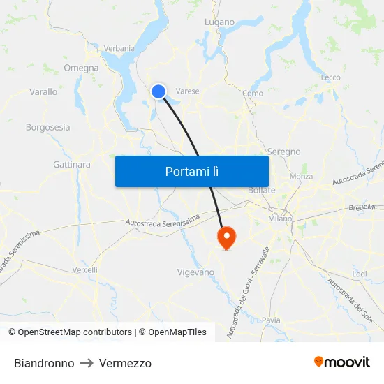 Biandronno to Vermezzo map