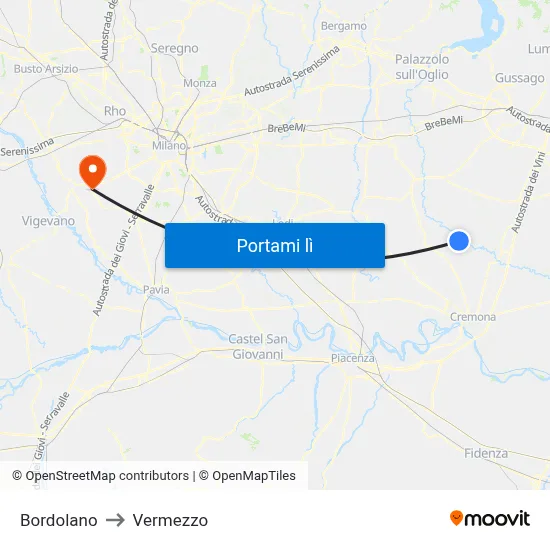 Bordolano to Vermezzo map