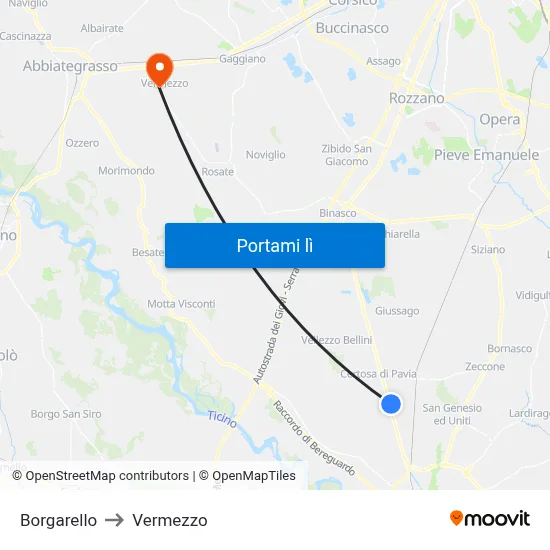 Borgarello to Vermezzo map