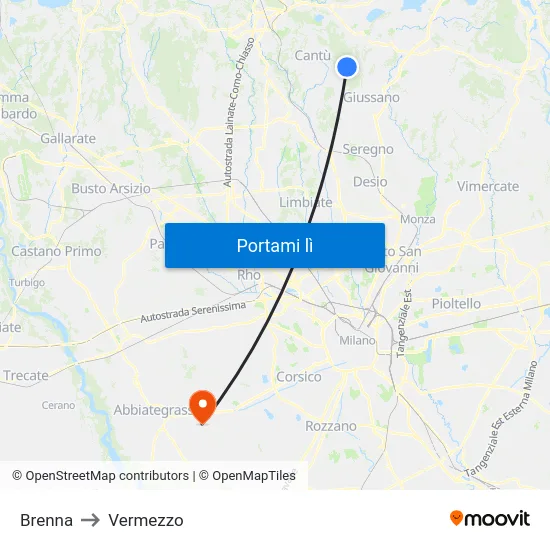 Brenna to Vermezzo map