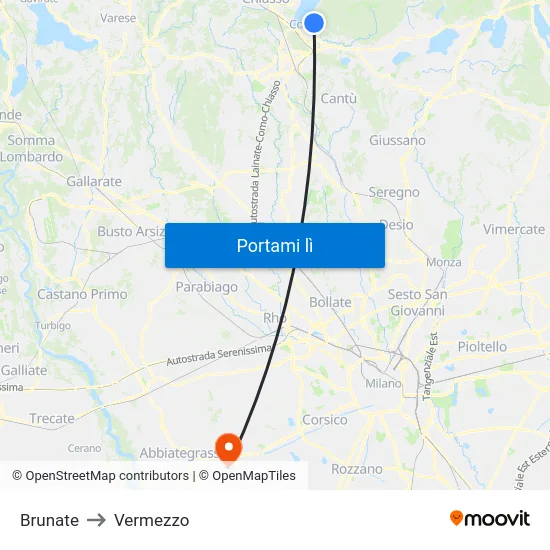 Brunate to Vermezzo map