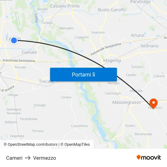 Cameri to Vermezzo map