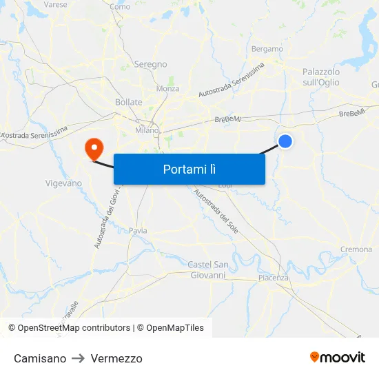 Camisano to Vermezzo map